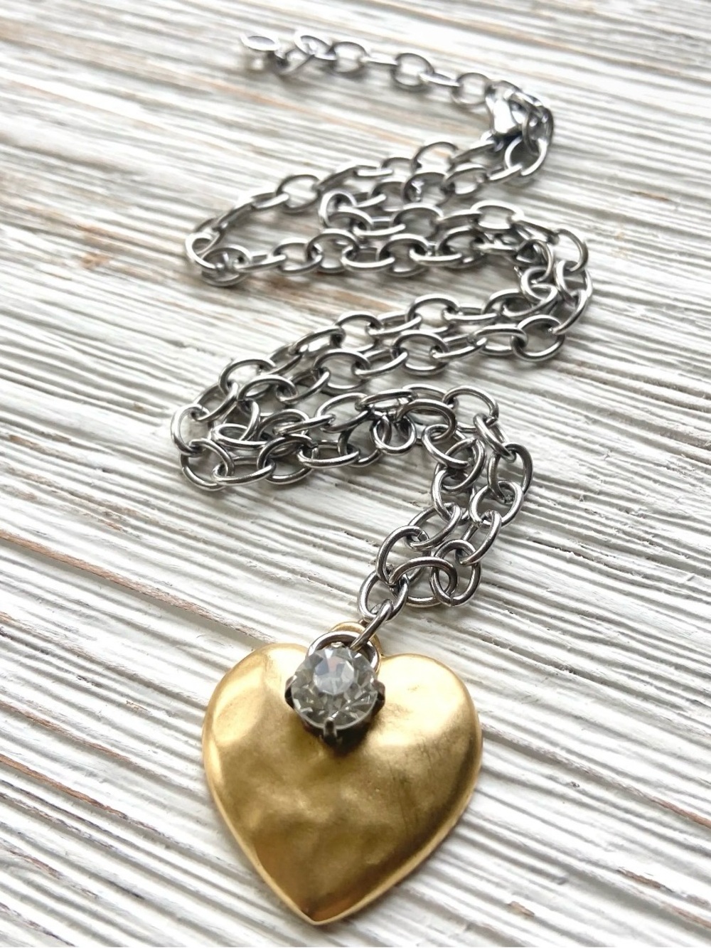 Two Toned Gold Heart Pendant Necklace with Swarovski Crystal